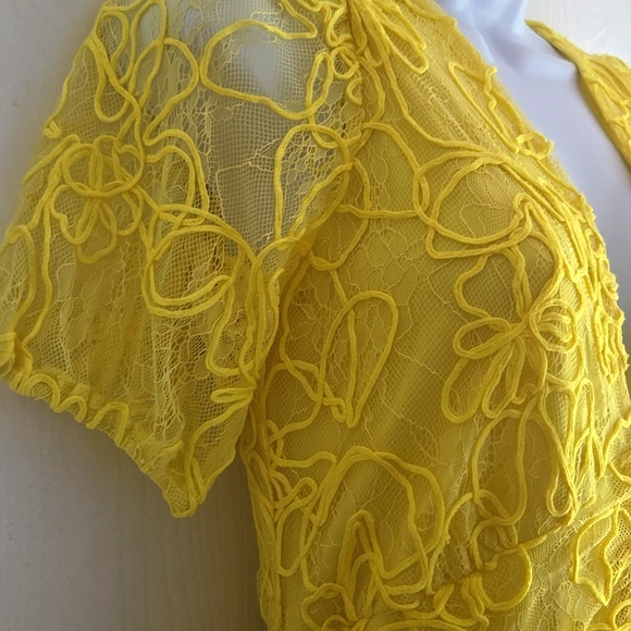Zara | Yellow Lace Ruched Midi Dress - Picture 8 of 11